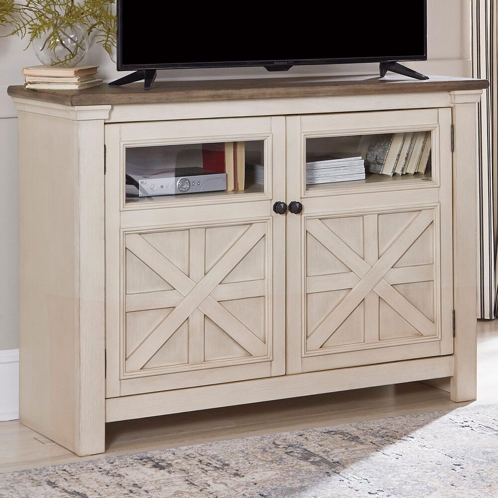 Signature Design by Ashley Bolanburg 50&quot; TV Stand in Antique White and Weathered Oak Top, , large