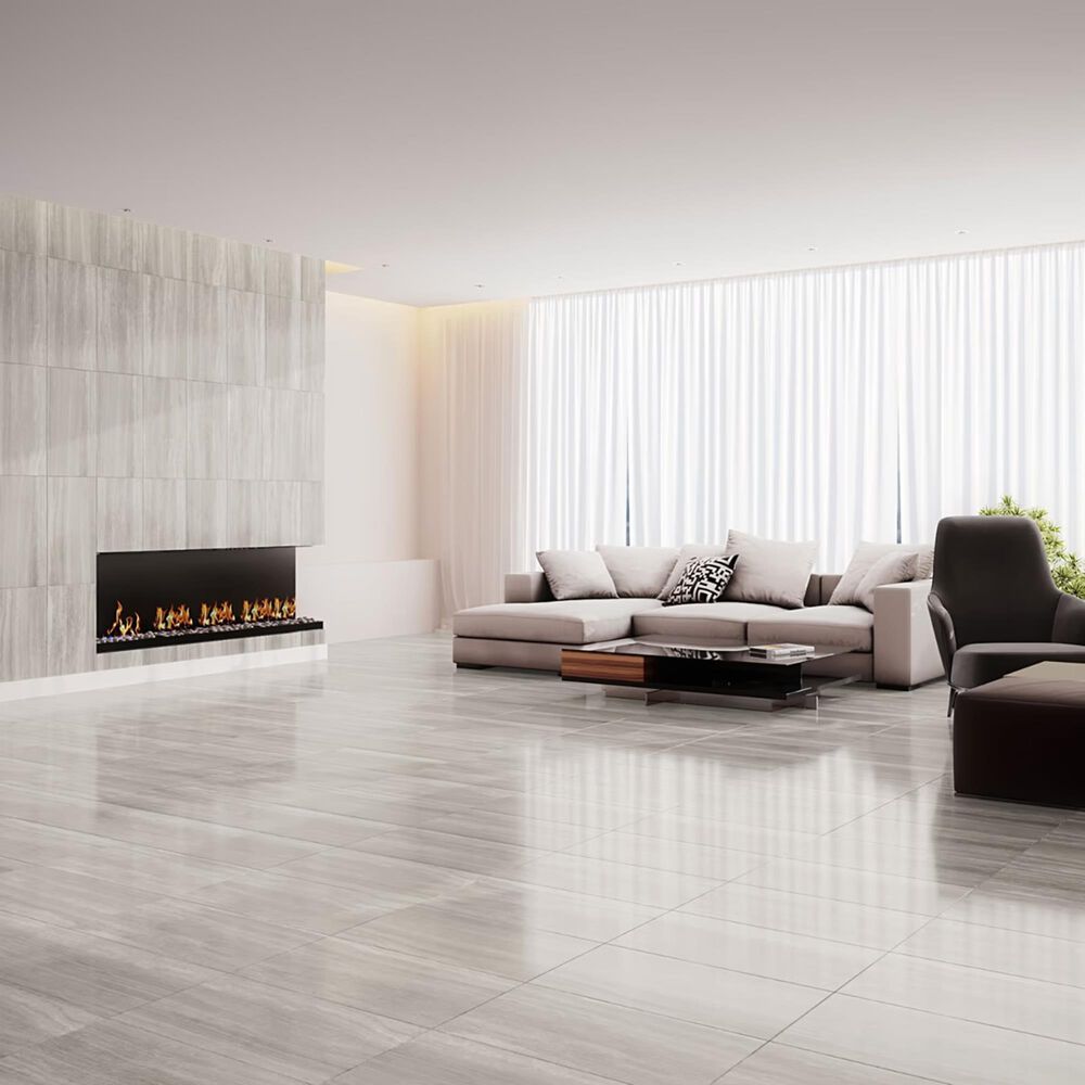 Soho Studio Zenit Grigio Chiaro Gray 12" x 24" Travertine Look Polished Porcelain Tile, , large