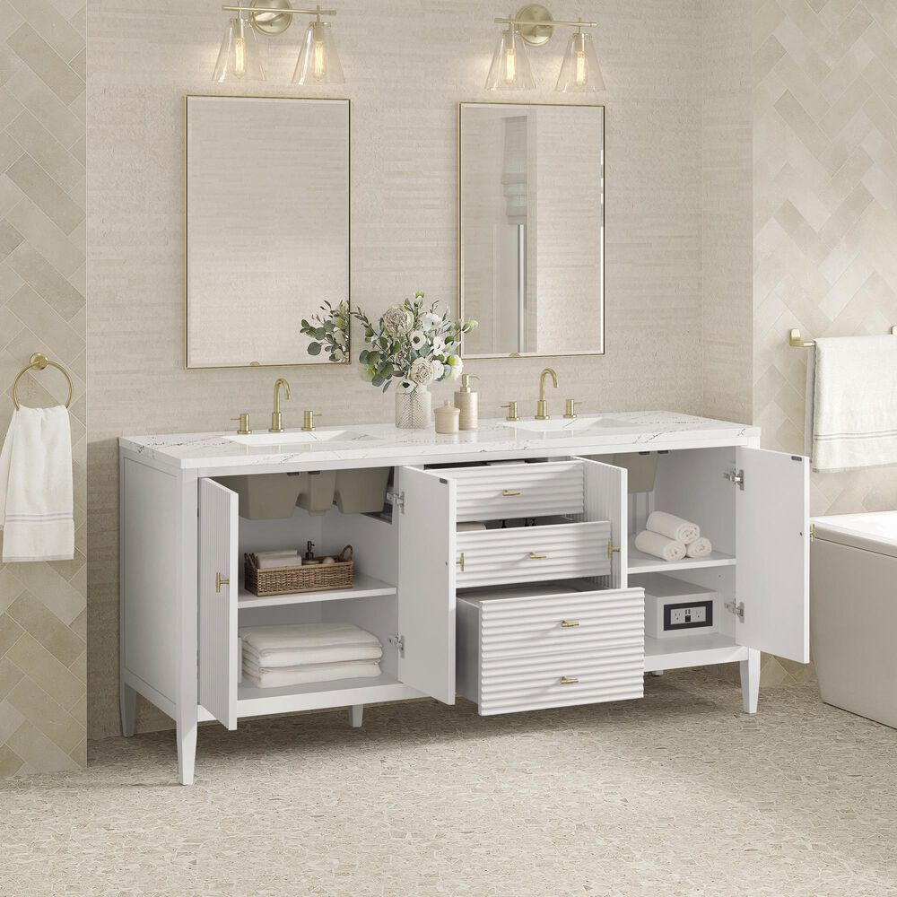 James Martin Vanities Myrrin 72&quot; Double Vanity in Bright White with 3 cm Ethereal Noctis Quartz Top, , large