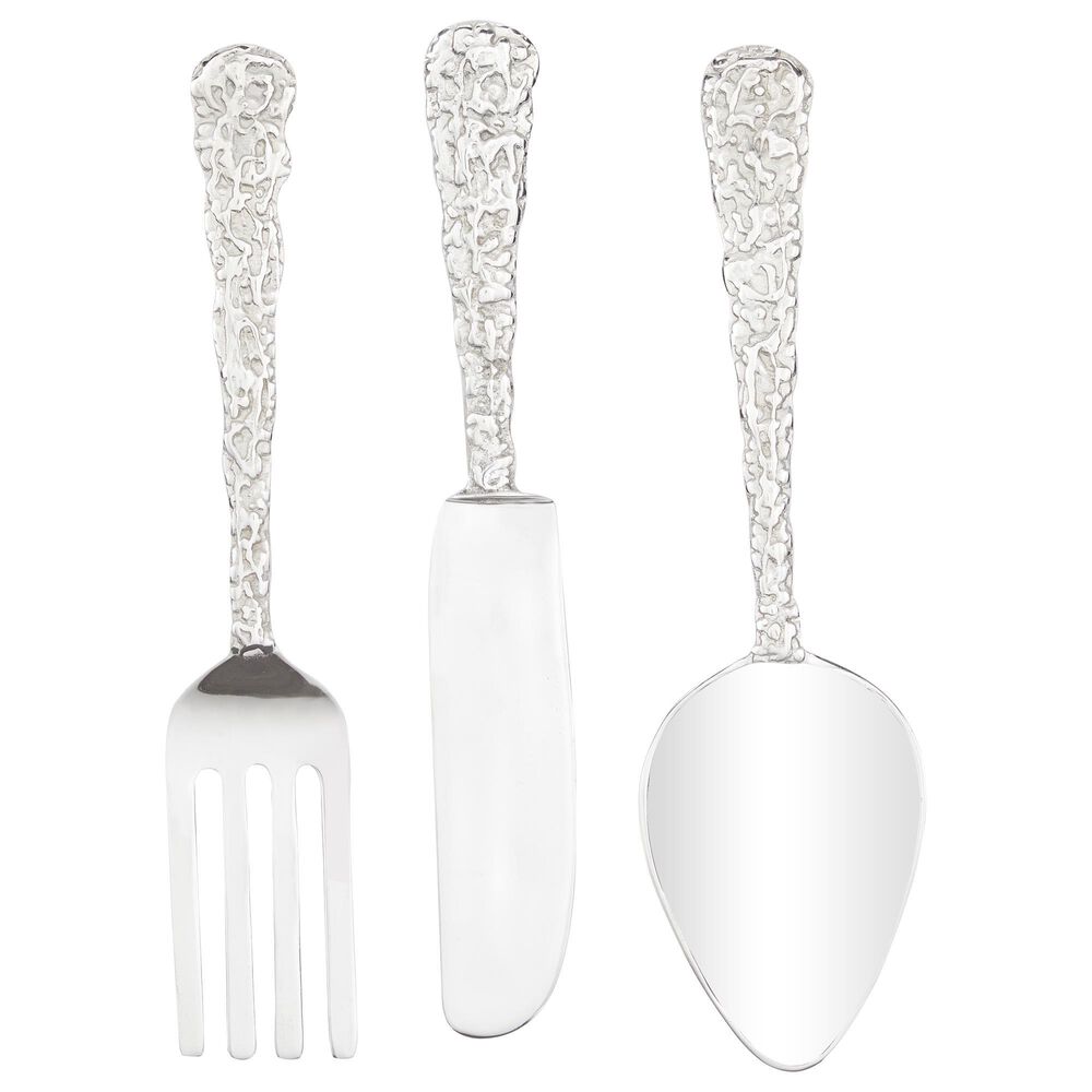 Maple and Jade Kitchen Utensil 70777 23" x 6" Wall Decor in Silver (Set of 3), , large