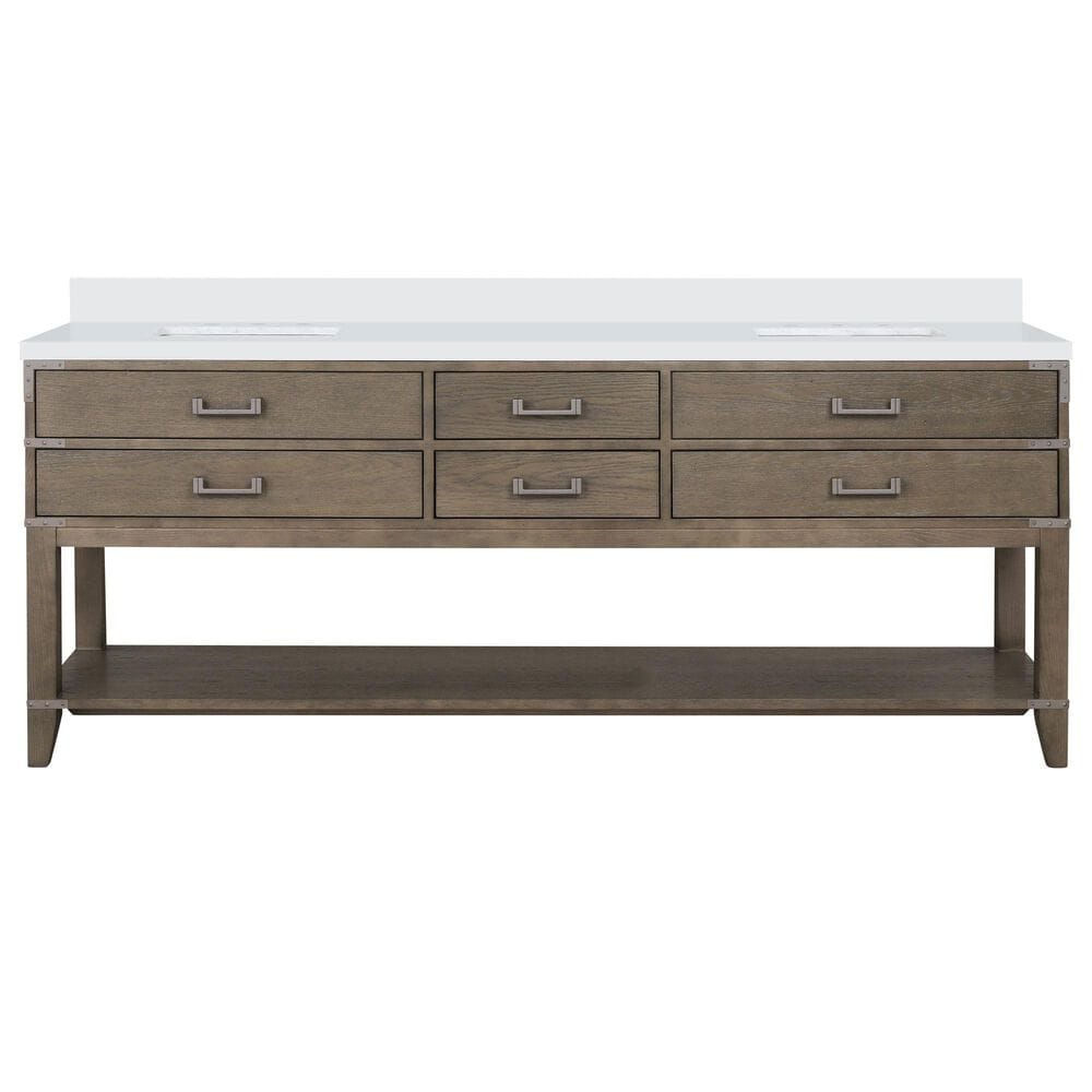 Lexora Home Norwalk 84&quot; Double Bathroom Vanity in Grey Oak with White Cultured Marble Top  and Rectangle Sink, , large