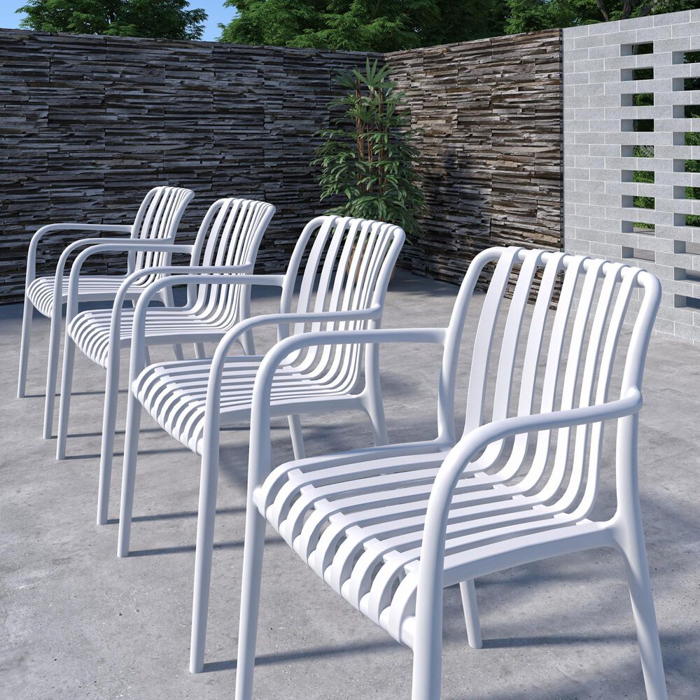 International Home Miami Curazao Outdoor Stackable Dining Chair in White (Set of 4), , large