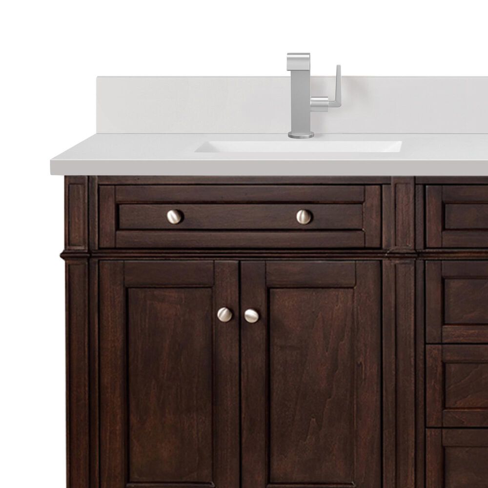 James Martin Vanities Brittany 72&quot; Double Bathroom Vanity in Burnished Mahogany with 3 cm White Zeus Quartz Top and Rectangular Sinks, , large