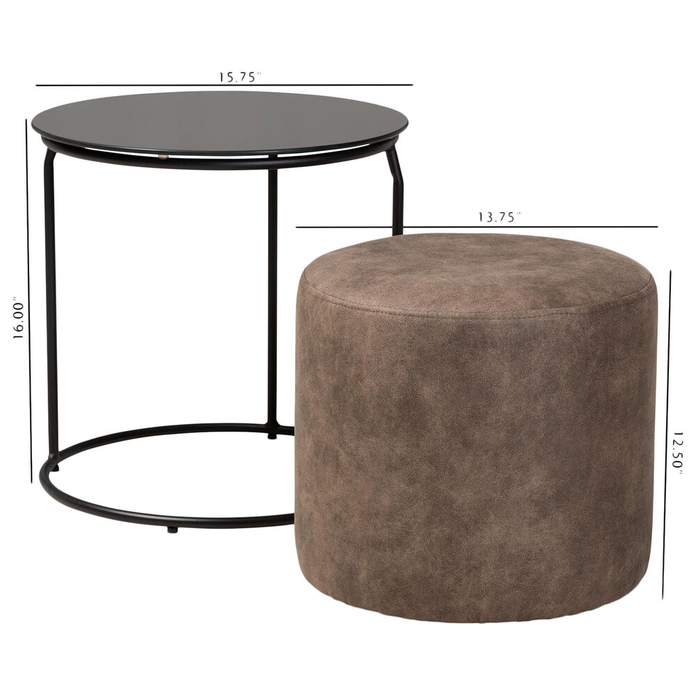 Baxton Studio Kira 2-Piece Nesting Table &amp; Ottoman Set in Grey/Brown/Black, , large