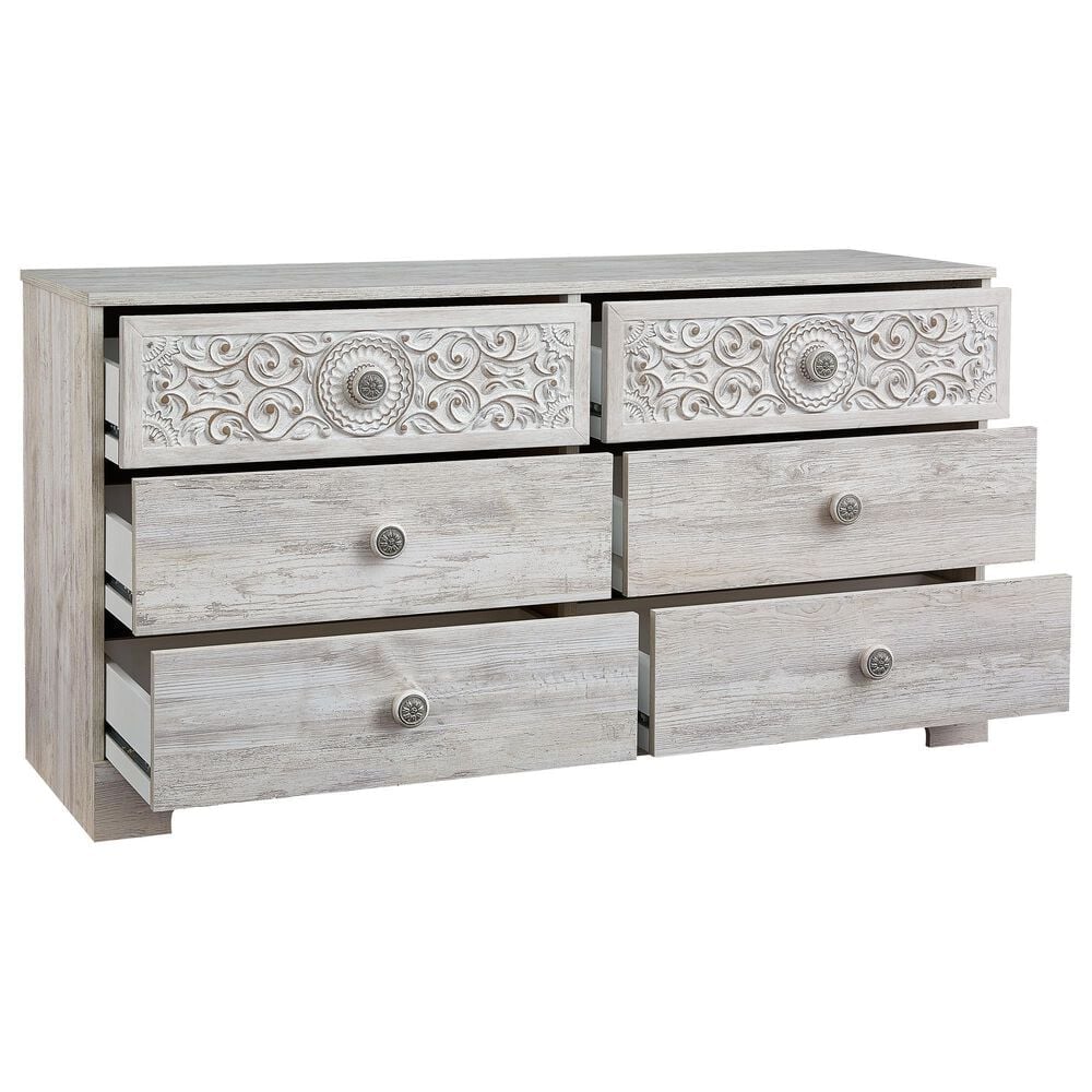 Ashley Paxberry 59&quot; 6-Drawer Dresser in Whitewash, , large