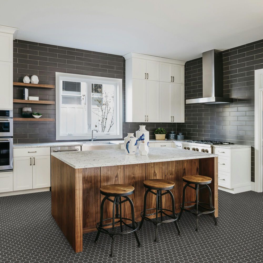 Emser Savvy Pewter 2" Hexagon on 11" x 12" Glazed Porcelain Mosaic Sheet, , large