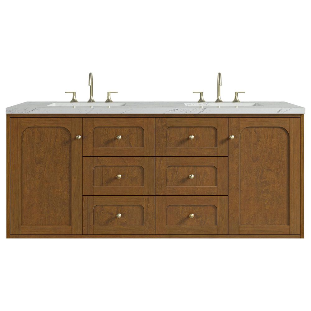 James Martin Laurent 60" Double Bathroom Vanity in Honey Oak with 3 cm Ethereal Noctis Silestone Top and Rectangular Sinks, , large
