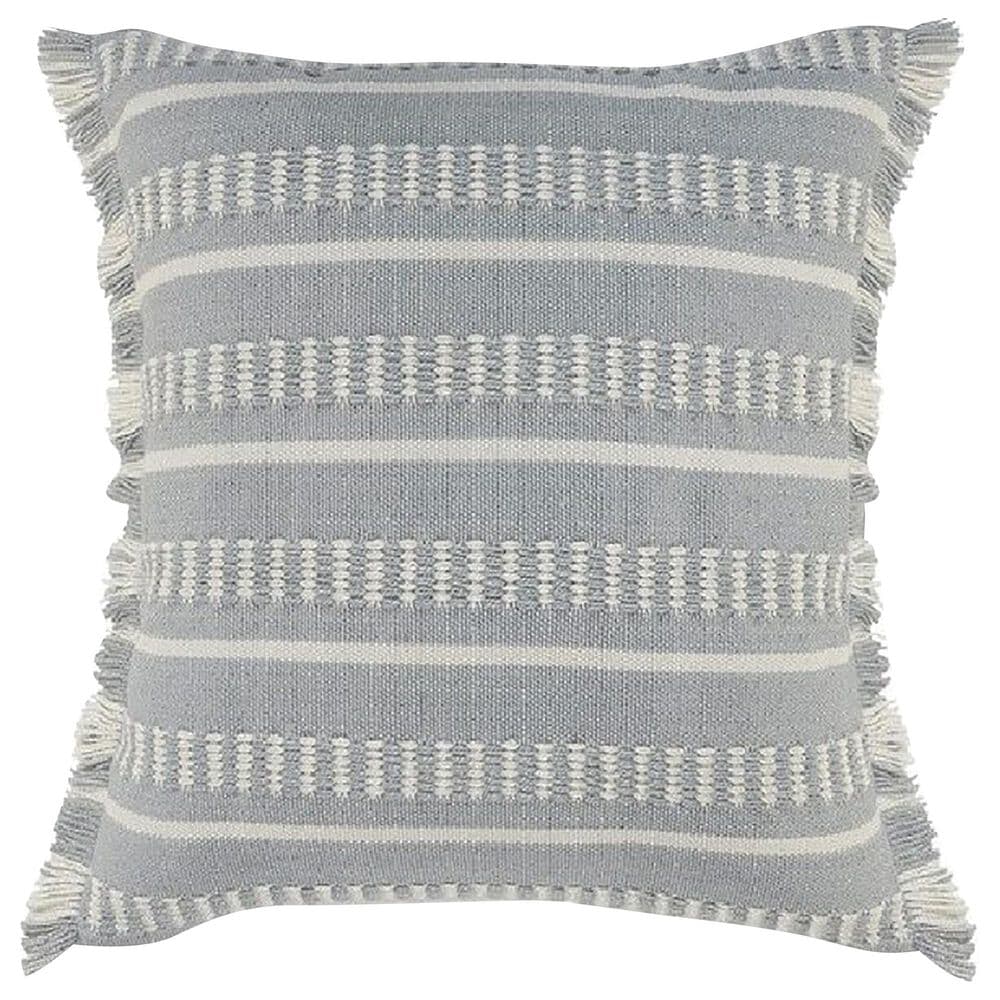 L.R. RESOURCES Dash 24" x 24" Outdoor Pillow in Powder Blue and White, , large