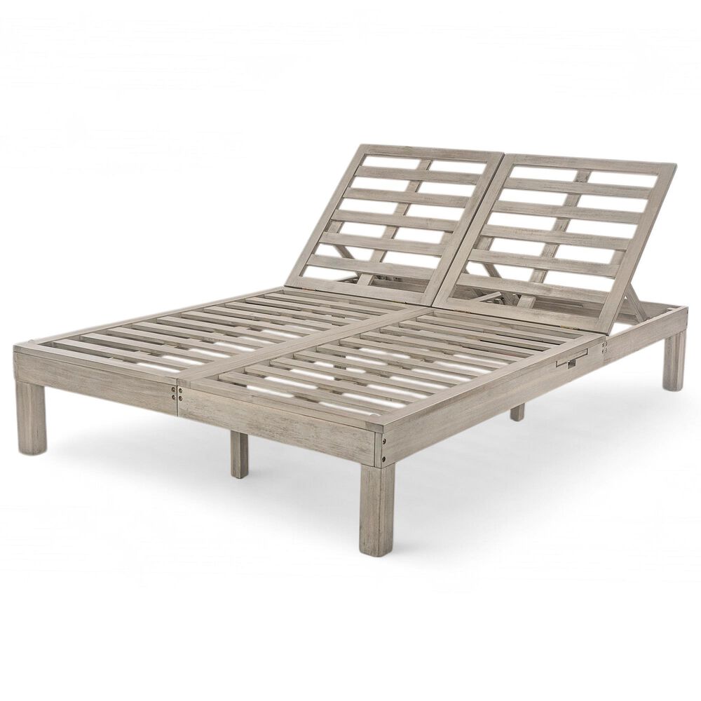 HOMLUX Patio 2-Person Chaise Lounge with Folding Side Tables and Gray Frame in Beige, , large
