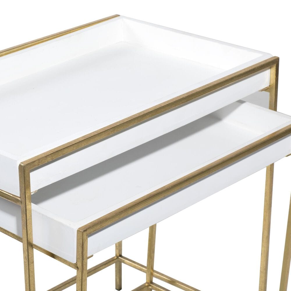 Maple and Jade 2-Piece Nesting Tray Top End Table Set in Gold and White, , large