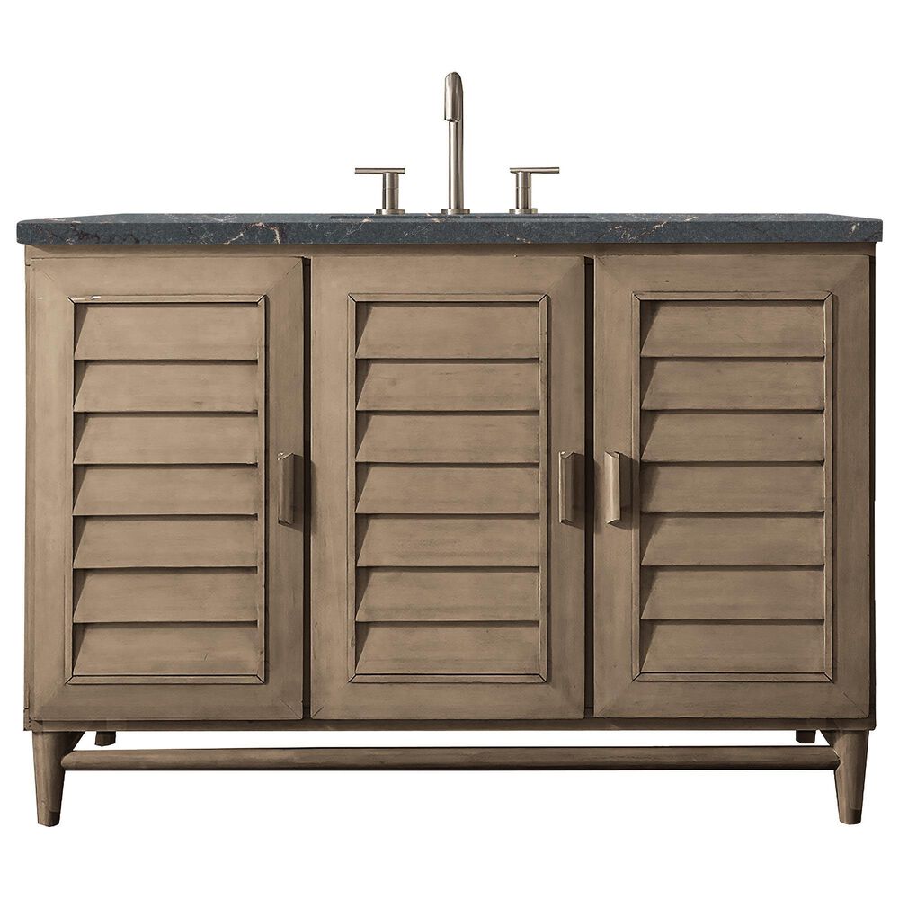 James Martin Vanities Portland 48" Single Bathroom Vanity in Whitewashed Walnut with 3 cm Parisien Bleu Quartz Top and Rectangular Sink, , large