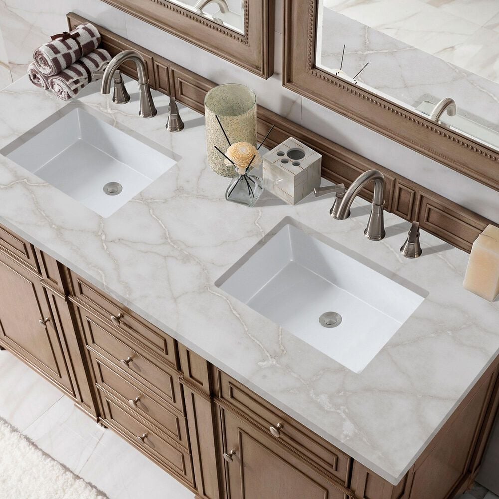 James Martin Vanities Bristol 60" Double Bathroom Vanity in Whitewashed Walnut with 3 cm Eternal Jasmine Pearl Silestone Top, Rectangular Sinks and FreePower Wireless Charger, , large