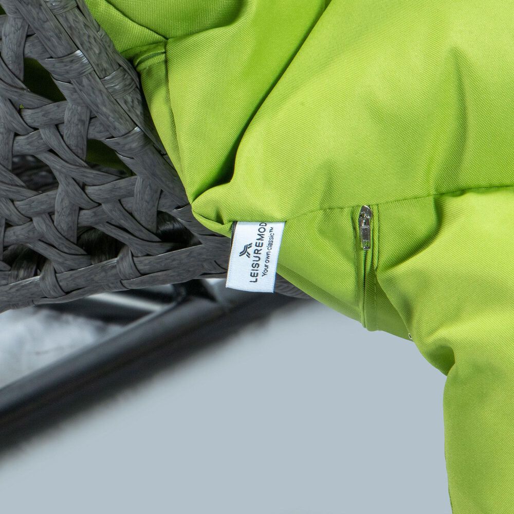 Leisuremod Patio 2-Seat Hanging Egg Swing Chair with Light Green Cushion in Charcoal, , large
