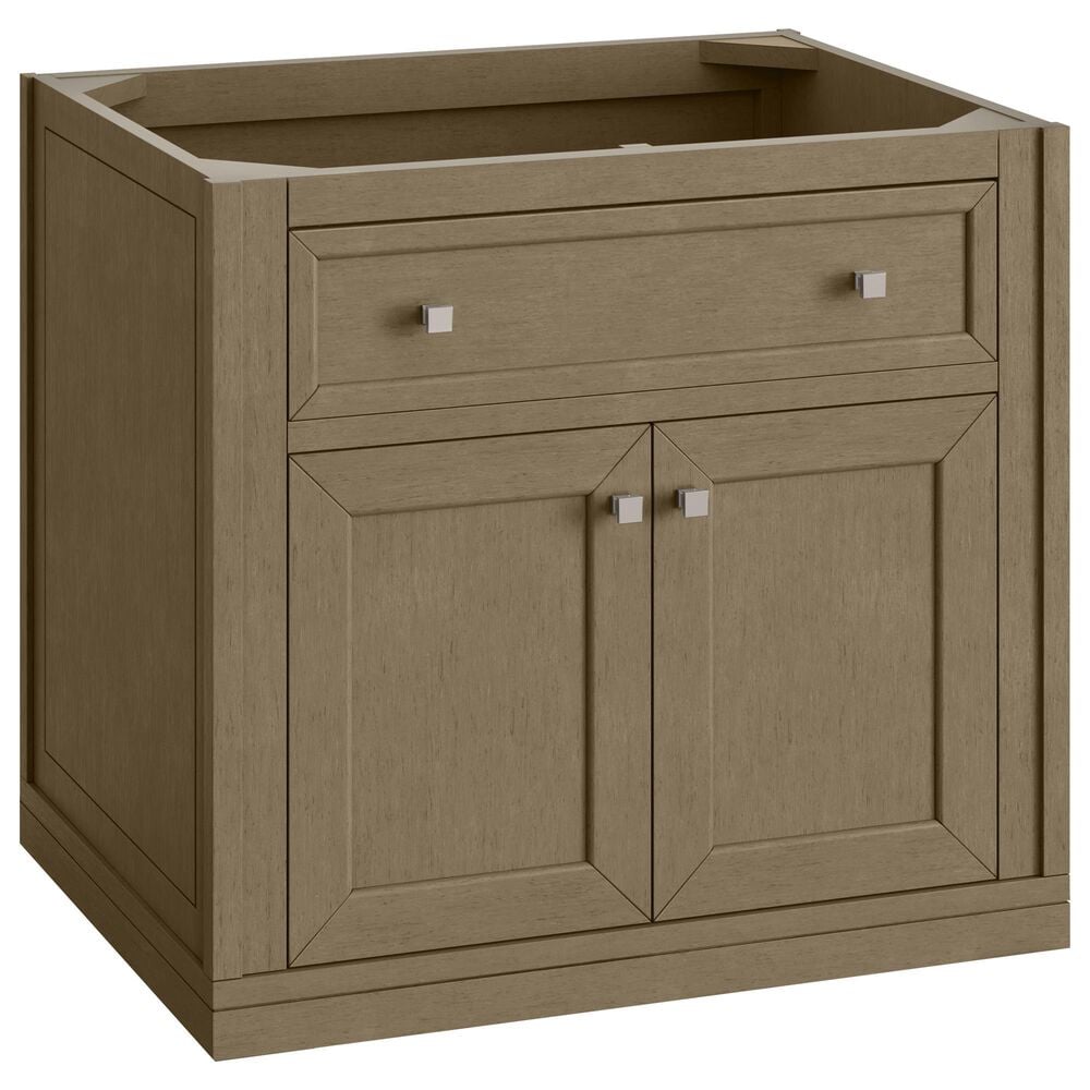 James Martin Vanities Chicago 30" Single Bathroom Vanity in Walnut Whisper with 3 cm Carrara White Marble Top and Rectangular Sink, , large