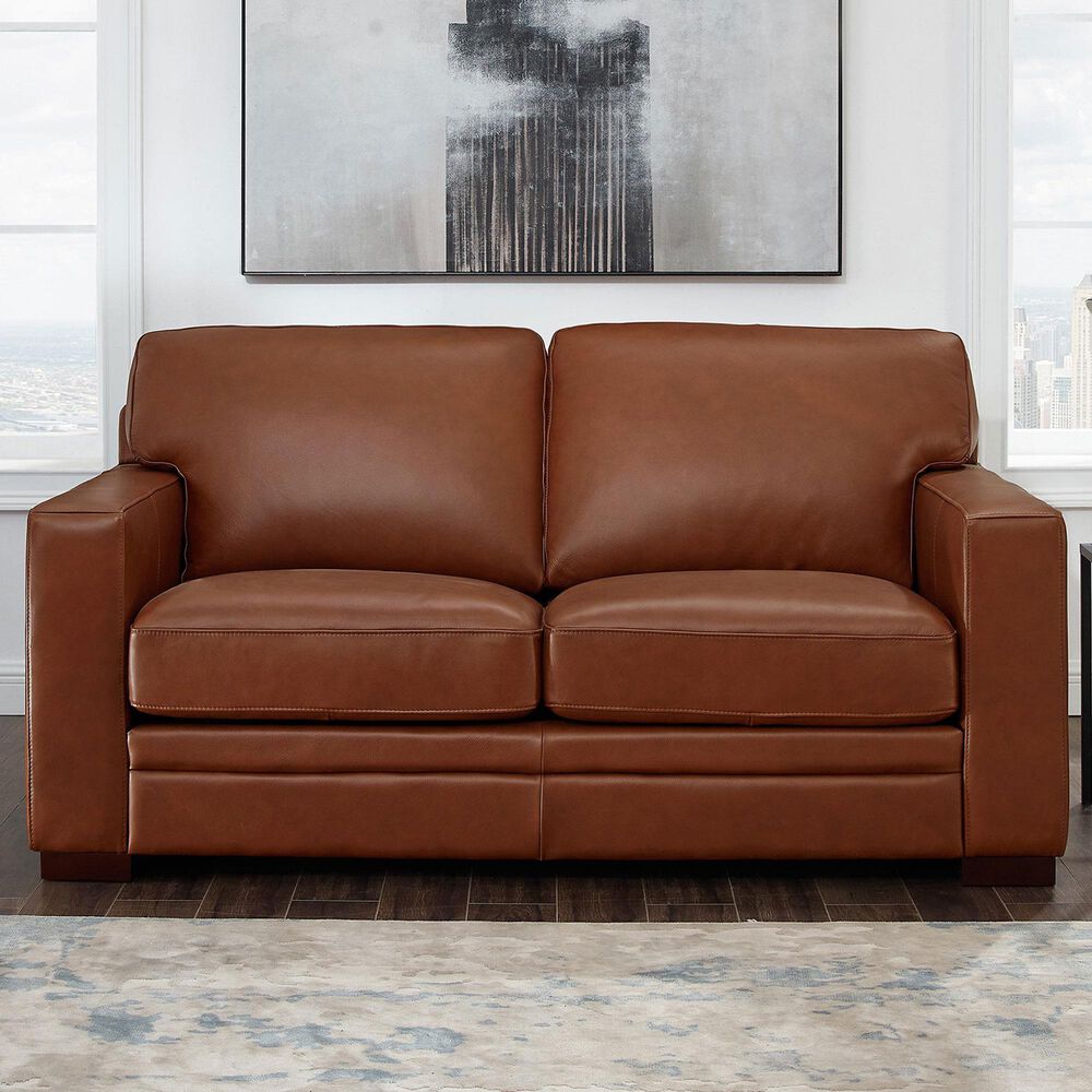 Amax Leather Chatsworth Stationary Loveseat in Nutmeg, , large