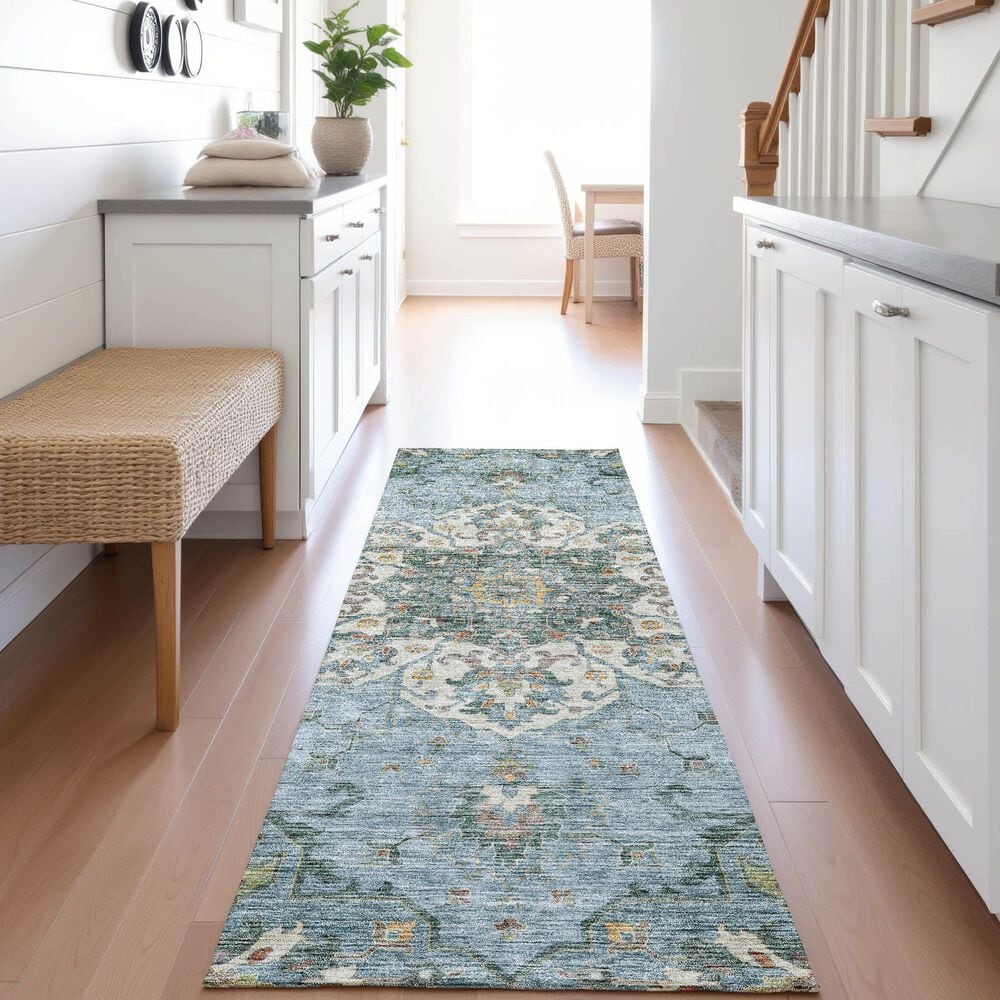 Dalyn Rug Company Silk Road Aqua, Ivory, Beige, Blue, Gold, Aloe and Gray 2&#39;3&quot; x 7&#39;6&quot; Runner, , large