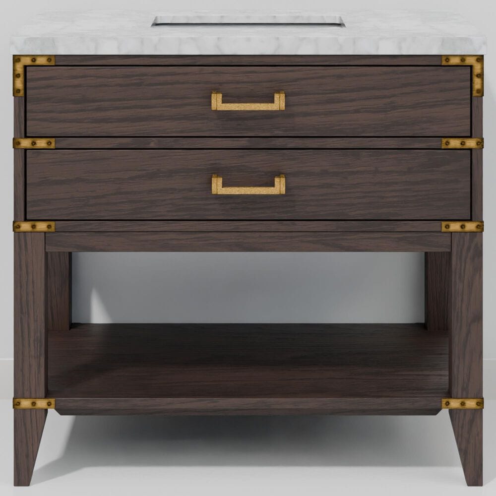 Lexora Home Norwalk 36" Single Bathroom Vanity in Brown Oak with White Carrara Marble Top  and Rectangle Sink, , large