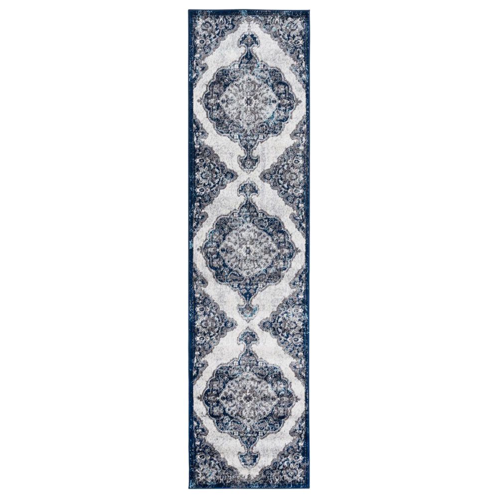 Amer Rugs Alexandria 2" x 6" Ivory and Navy Runner, , large