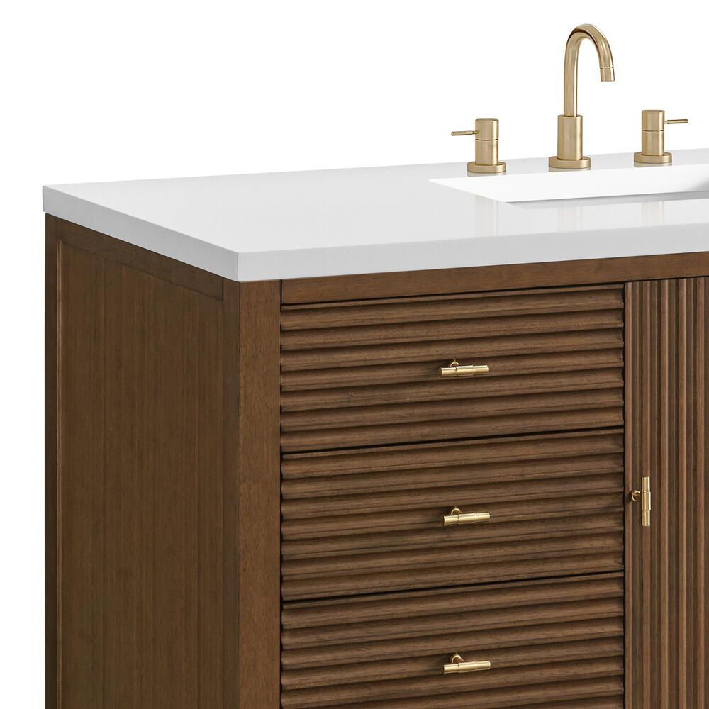 James Martin Vanities Myrrin 48&quot; Vanity in Mid-Century Walnut with 3 cm White Zeus Quartz Top, , large