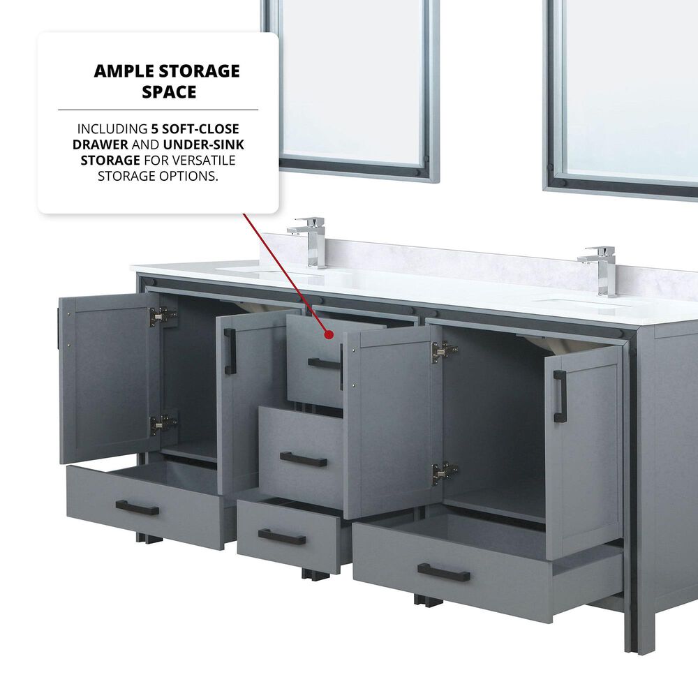 Lexora Home Ziva 80&quot; Double Bathroom Vanity in Dark Grey with 2 cm White Cultured Marble Top and Rectangular Sinks, , large