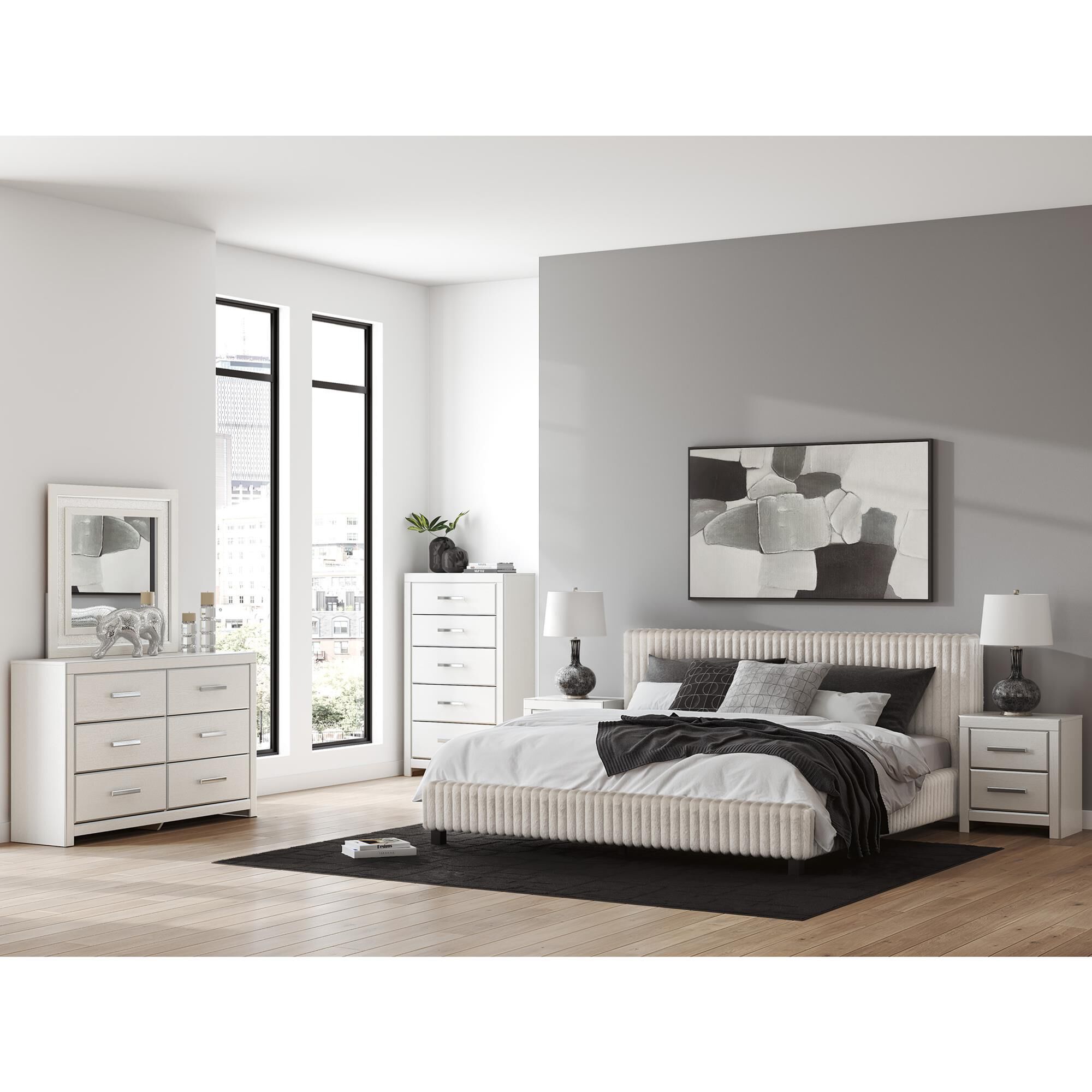 Ashley Zuraleus 2-Drawer Night Stand in Matte White and Chrome
