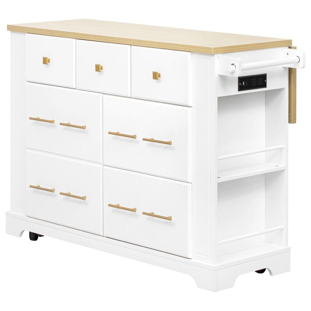 HOMLUX 51" Kitchen Island with Pull Out Trash Can Storage in White, , large
