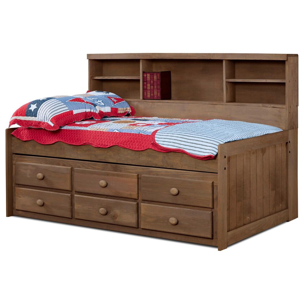 Rusticvale Twin Day Bed with Trundle and Drawer in Chestnut, , large