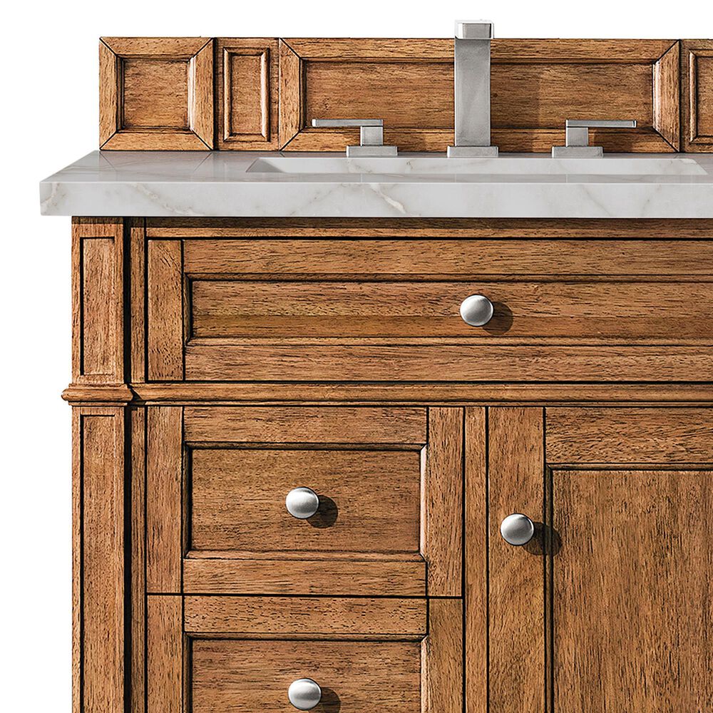 James Martin Vanities Brittany 30&quot; Single Bathroom Vanity in Saddle Brown with 3 cm Victorian Silver Quartz Top and Rectangular Sink, , large