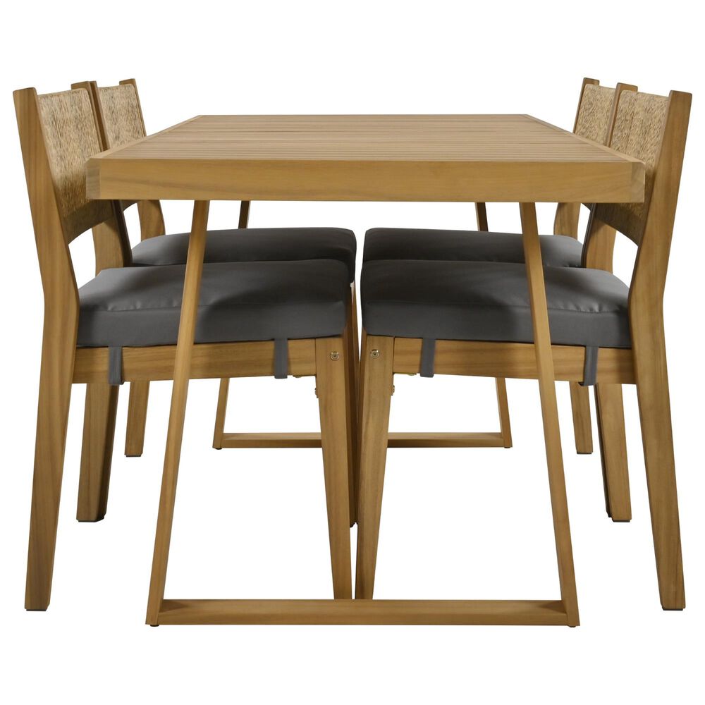 Hearth and Haven 5-Piece Outdoor Wooden Dining Set with U-Leg Table and Cushioned Chairs in Gray, , large