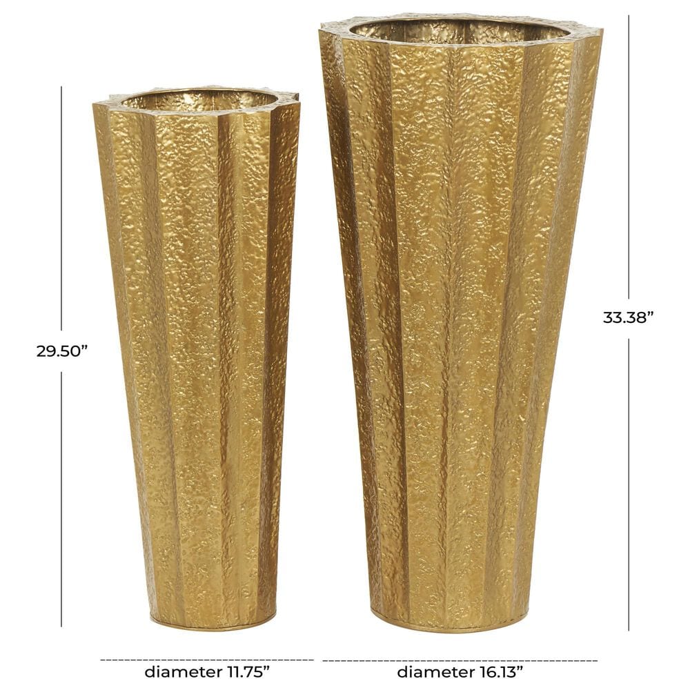 Maple and Jade 2-Piece Hammered Floor Decorative Vase Set in Gold, , large