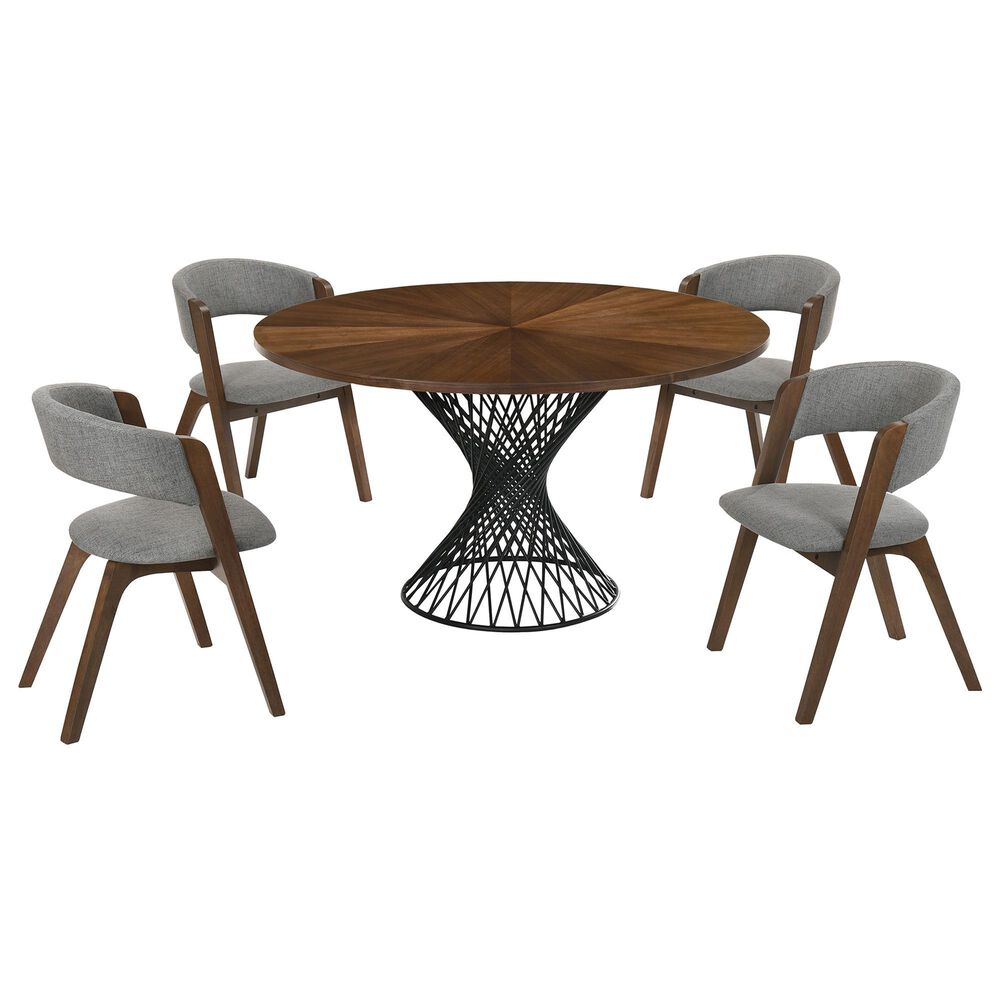 Blue River Cirque and Rowan 5-Piece Round Dining Set in Walnut, , large