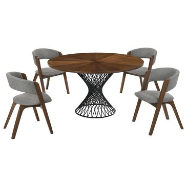Blue River Cirque and Rowan 5-Piece Round Dining Set in Walnut, , large