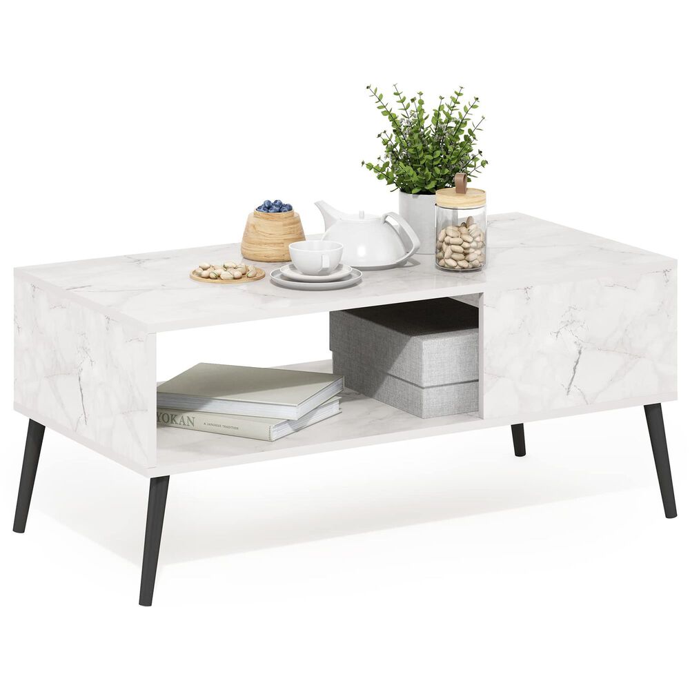 HOMLUX 2-Tier Mid-Century Modern Coffee Table in White, , large