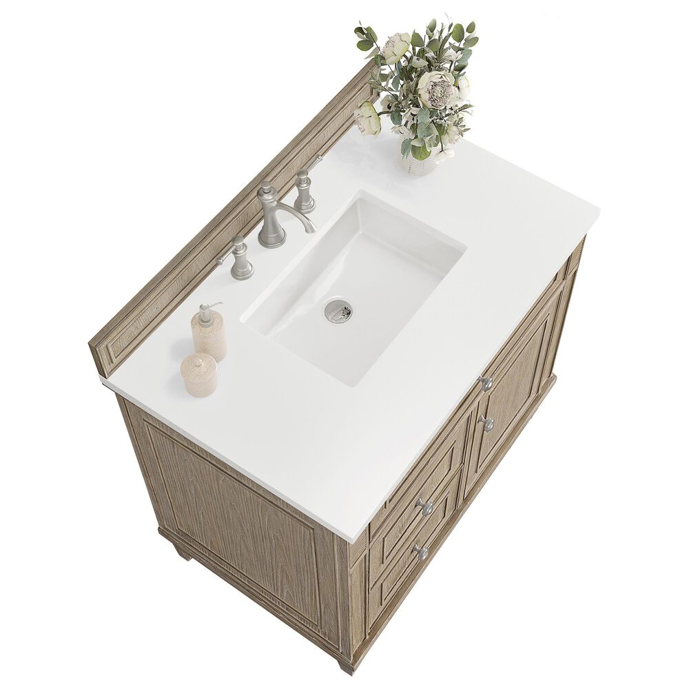 James Martin Vanities Lorelai 36&quot; Single Vanity in Whitewashed Oak with 3 cm White Zeus Quartz Top, , large