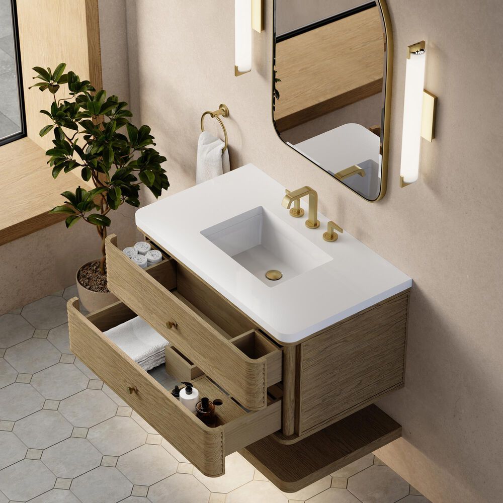 James Martin Allamari 36" Single Bathroom Vanity in Dune Mist with 3 cm Tajnar Eclos Top and Rectangular Sink, , large