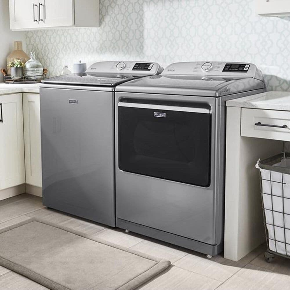 Maytag 5.3 Cu. Ft. Top Load Washer and 7.4 Cu. Ft. Electric Dryer Laundry Pair in Metallic Slate, , large
