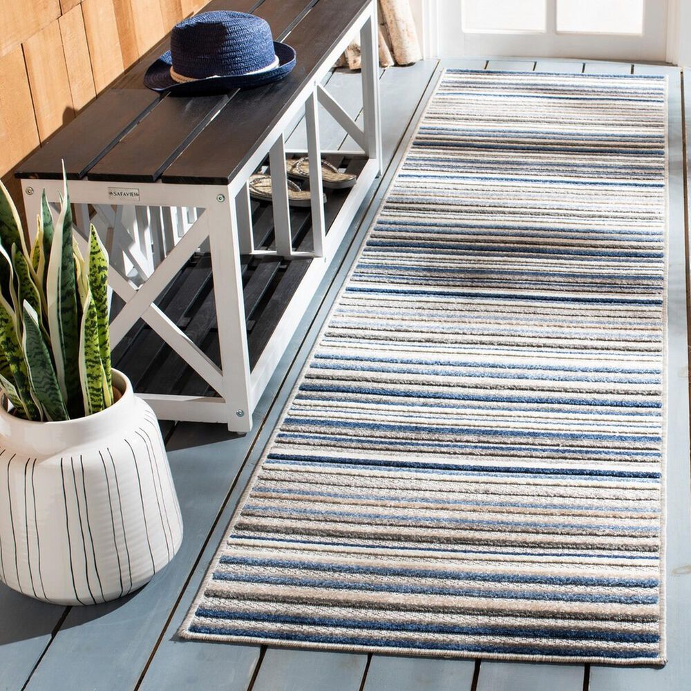 Safavieh Cabana CBN323F 2&#39;2&quot; x 9&#39; Grey and Blue Indoor/Outdoor Performance Runner, , large