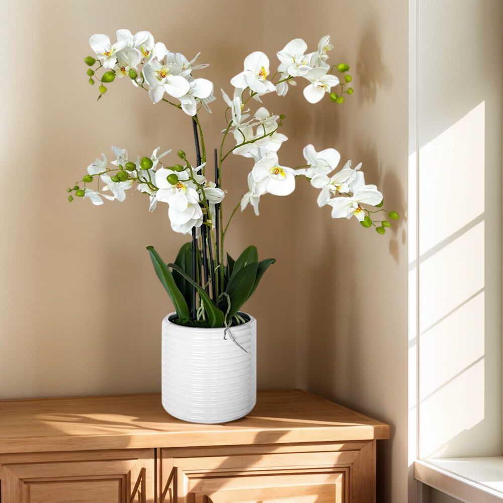 HOMLUX 26" Artificial Orchid Plant with 5 Stems Decorative and Ceramic Pot in White, , large