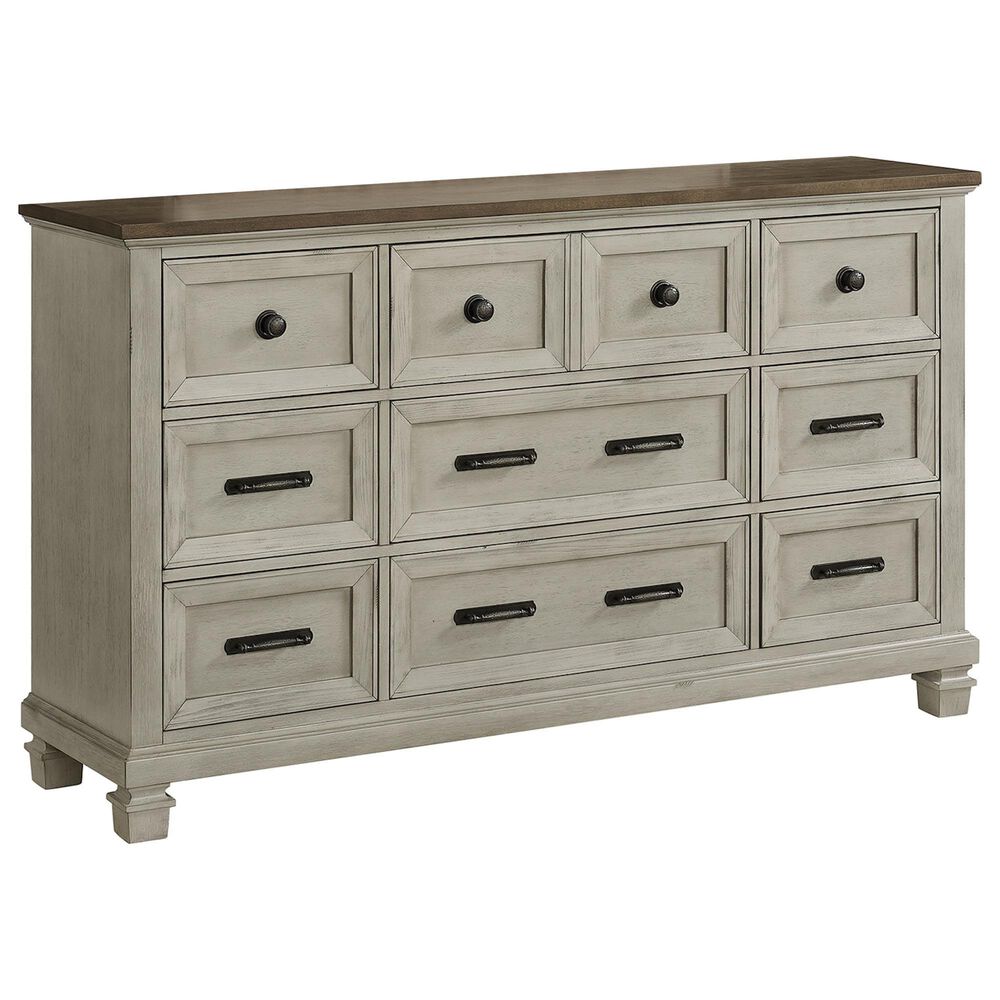 Mayberry Hill Farmington 5-Piece Queen Panel Bedroom Set with Two Nightstands in Medium Brown and Washed Stone, , large