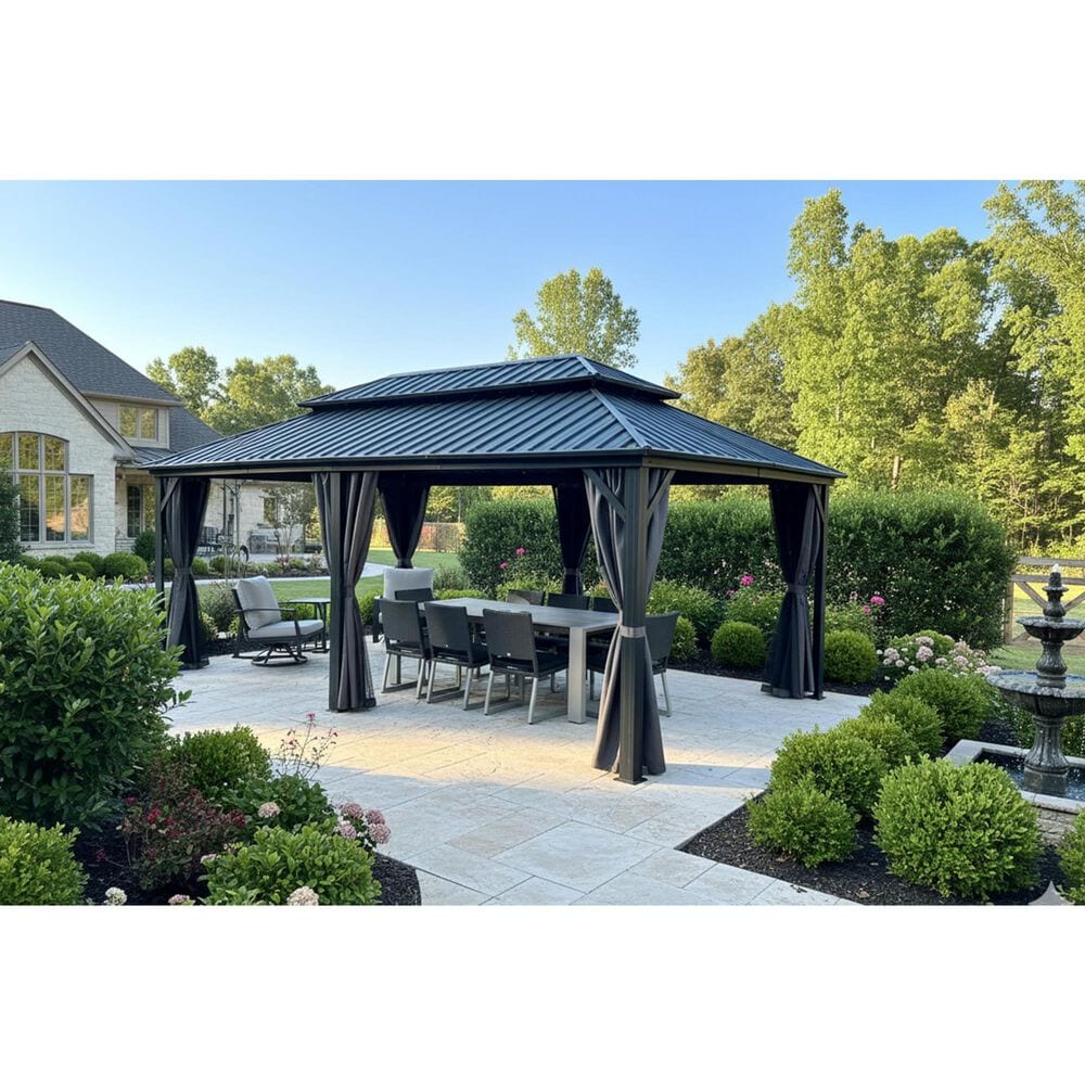 HOMLUX 12' x 20' Permanent Hardtop Gazebo with Double-Tier Roof in Gray, , large
