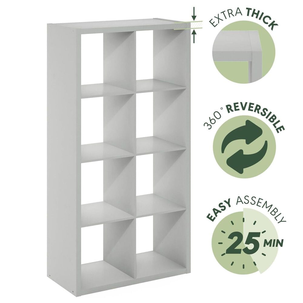 HOMLUX 8-Cube Reversible Open Back Bookshelf in Light Grey, , large