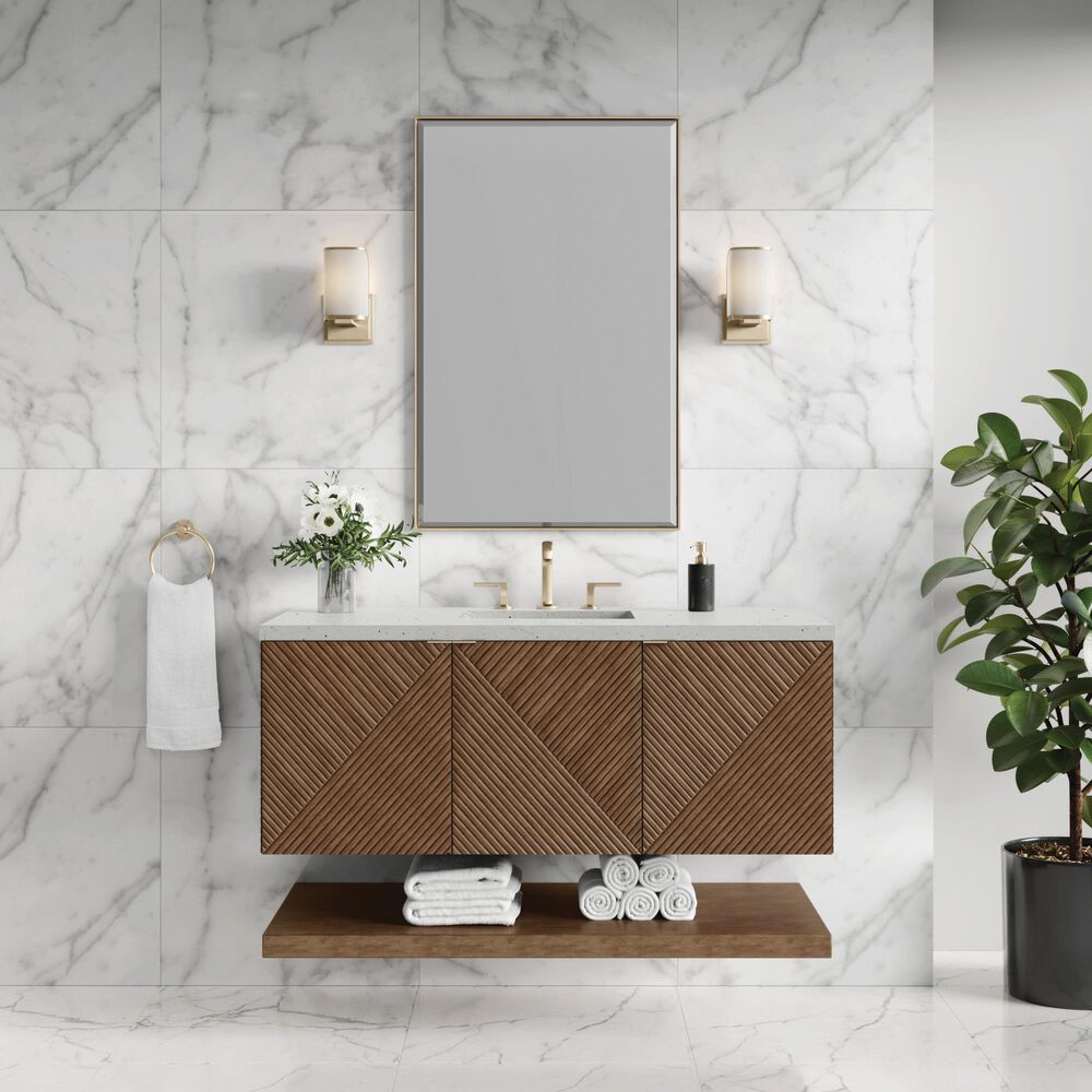 James Martin Vanities Marcello 48" Wall Mounted Single Bathroom Vanity in Chestnut with 3 cm Lime Delight Quartz Top and Rectangular Sink, , large