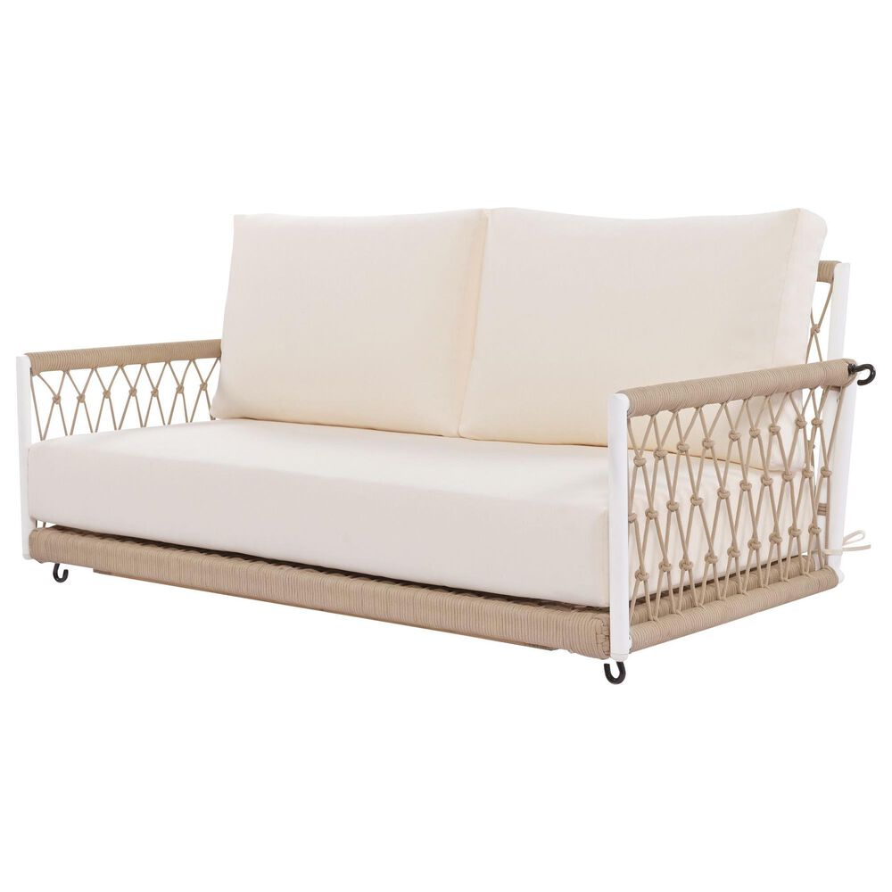 HOMLUX Patio Woven Rope Swing Sofa with White Steel in Beige, , large