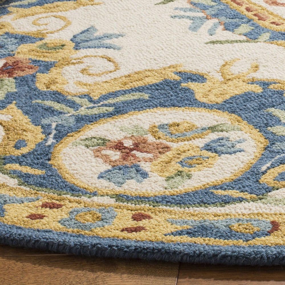 Safavieh Micro-Loop 5&#39; Round Cream and Blue Area Rug, , large