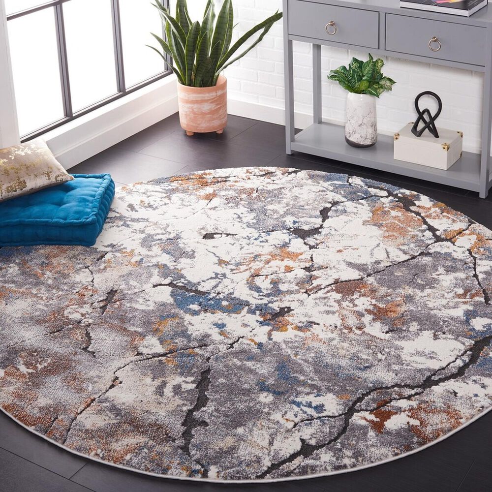 Safavieh Cyrus Shag CYR142F 6&#39;7&quot; Round Grey and Ivory Area Rug, , large