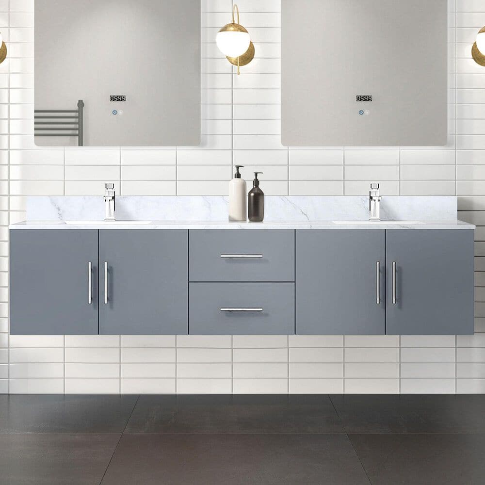 Lexora Home Geneva 80&quot; Double Bathroom Vanity in Dark Grey with 2 cm White Carrara Marble Top and Rectangular Sinks, , large