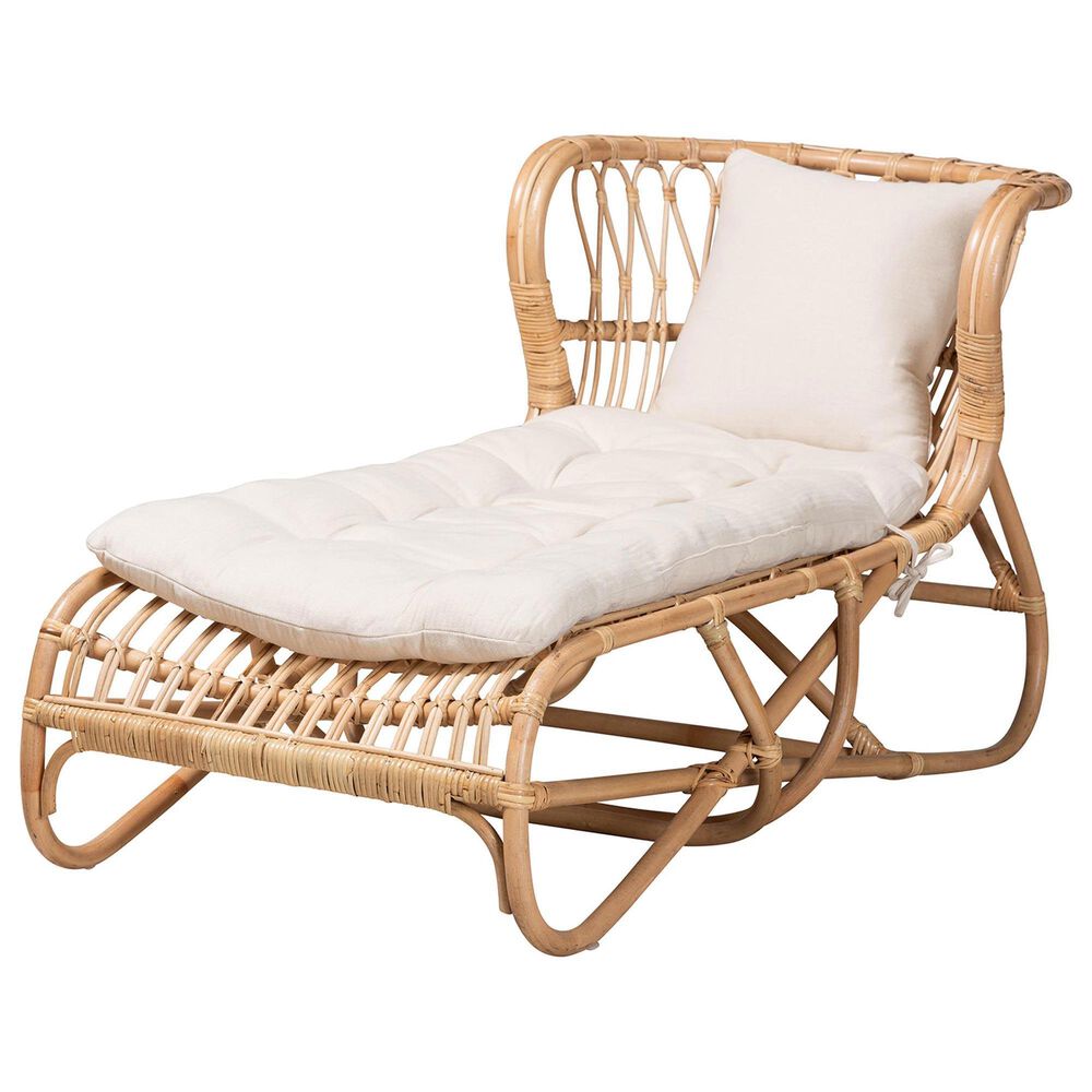 Baxton Studio Delara Chaise with Natural Brown Rattan in White, , large