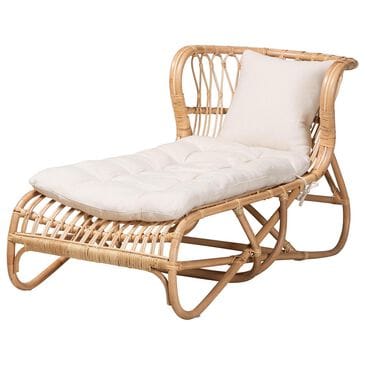 Baxton Studio Delara Chaise with Natural Brown Rattan in White, , large