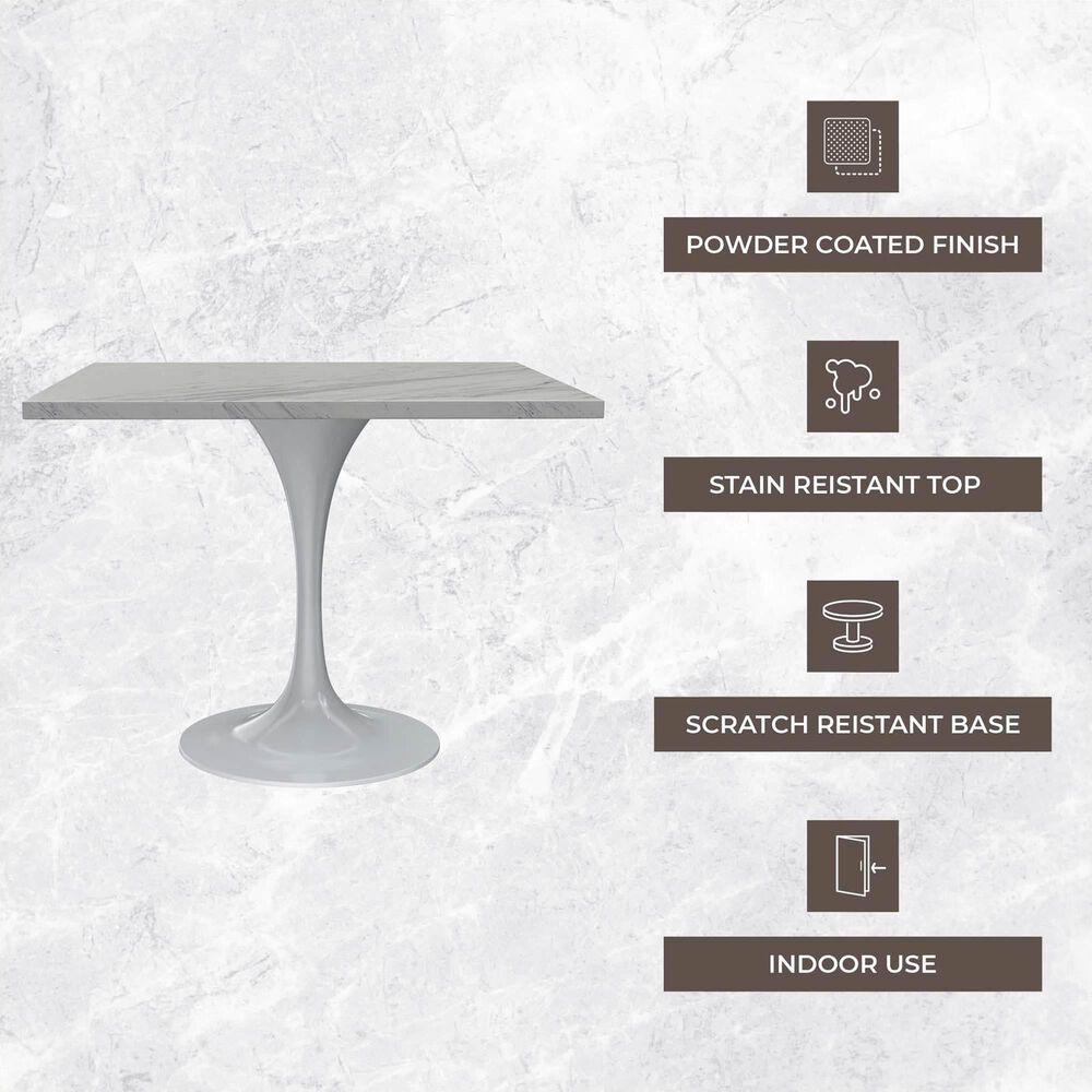 Leisuremod LeisureMod Verve Collection 36 Square Dining Table, Brushed Base with Laminated White Marbleized Top, , large