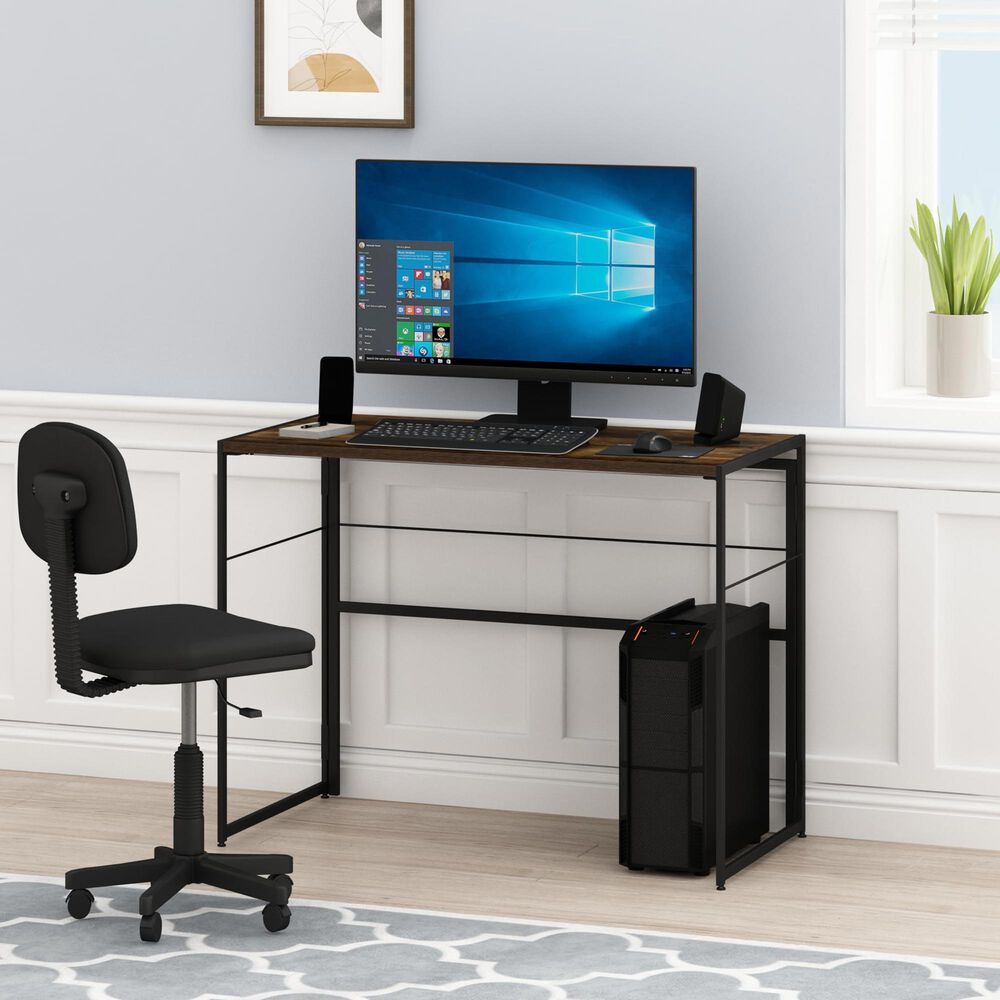 HOMLUX Riau 39" Folding Computer Desk in Rustic Oak and Black, , large